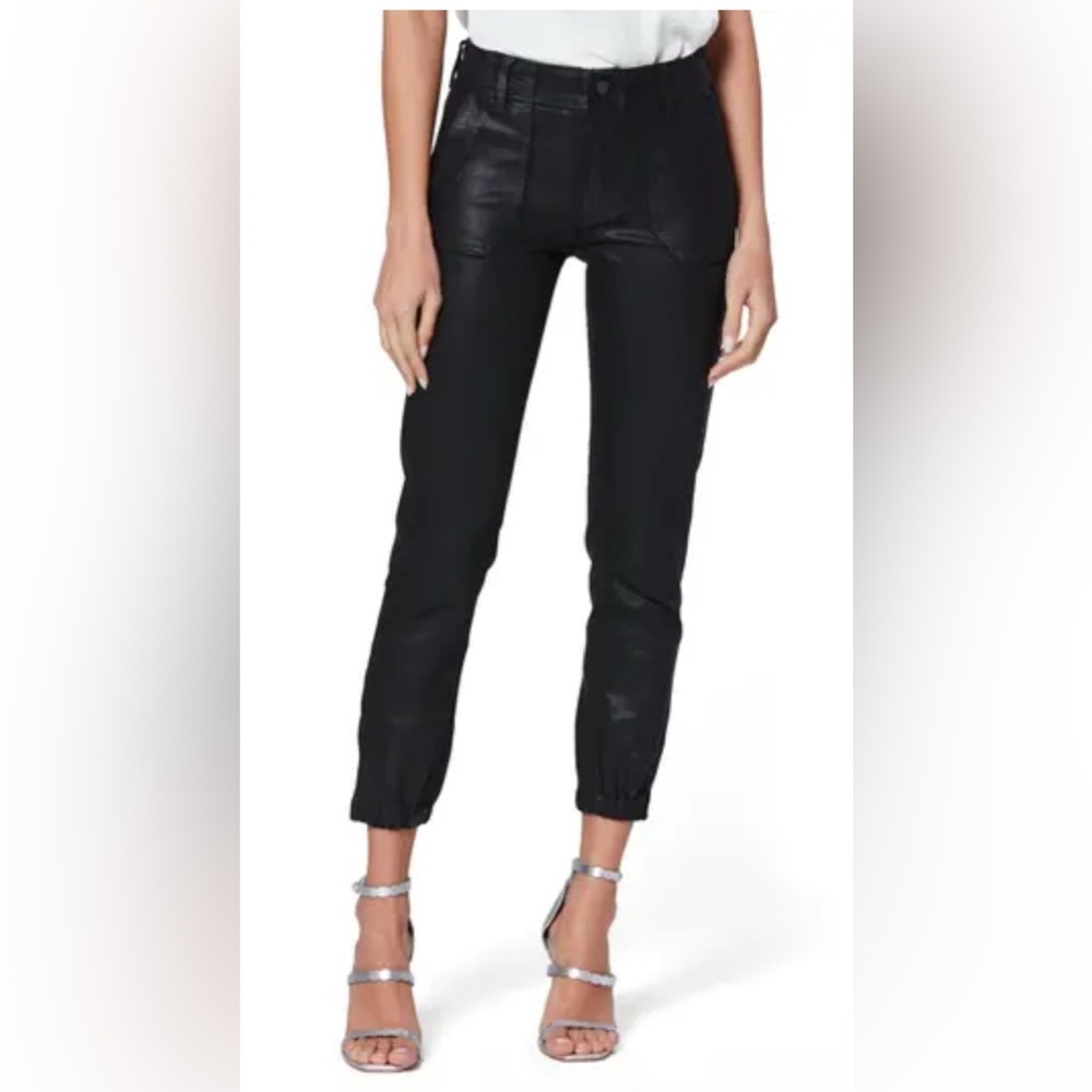 PAIGE Glossy Mayslie Jogger Black Jeans